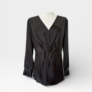 Theory LS Twist Blouse | Black Satin | Long Sleeve | Size 8 | | Elegant | NWT